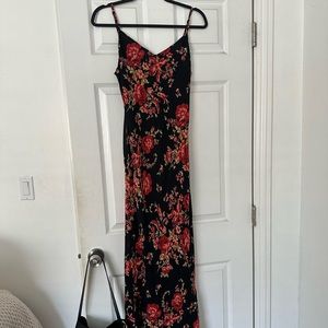 Reformation Black Maxi Dress with Red Floral Print